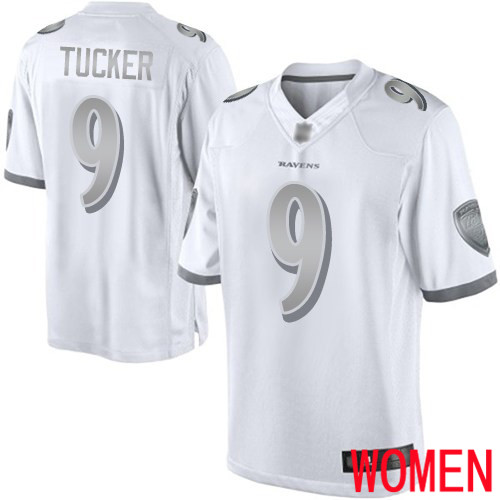 Baltimore Ravens Limited White Women Justin Tucker Jersey NFL Football #9 Platinum